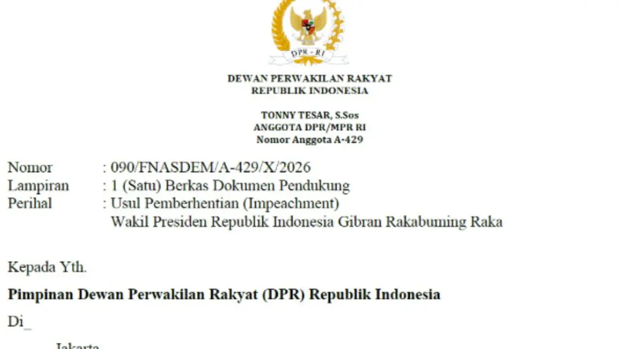 Impeachment Gibran Rakabuming Raka Ke Pimpinan DPR
